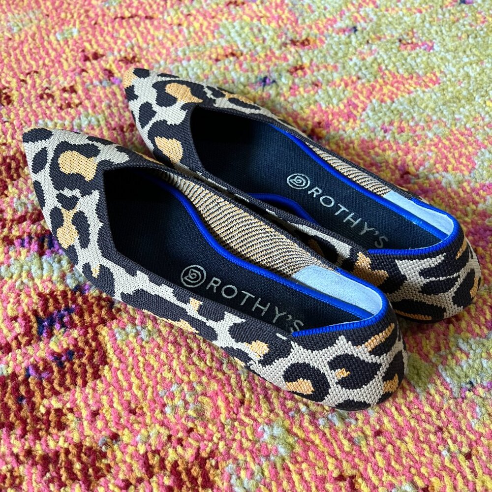 Rothy's The Point Knit Flats in Big Cat Leopard - Machine Washable!